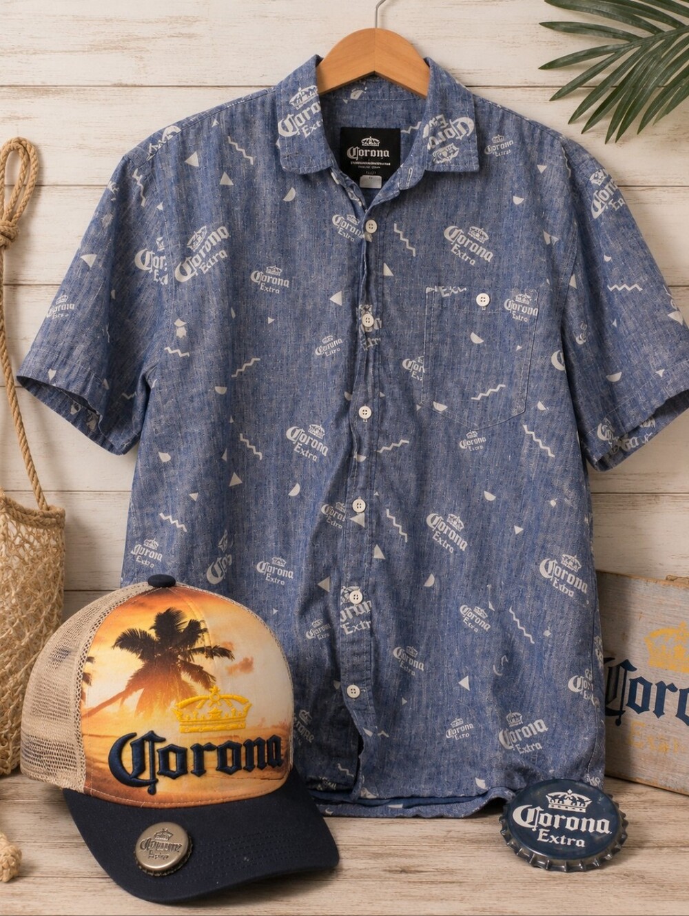 Men's Corona Extra Button-Up Shirt & Trucker Hat Set
